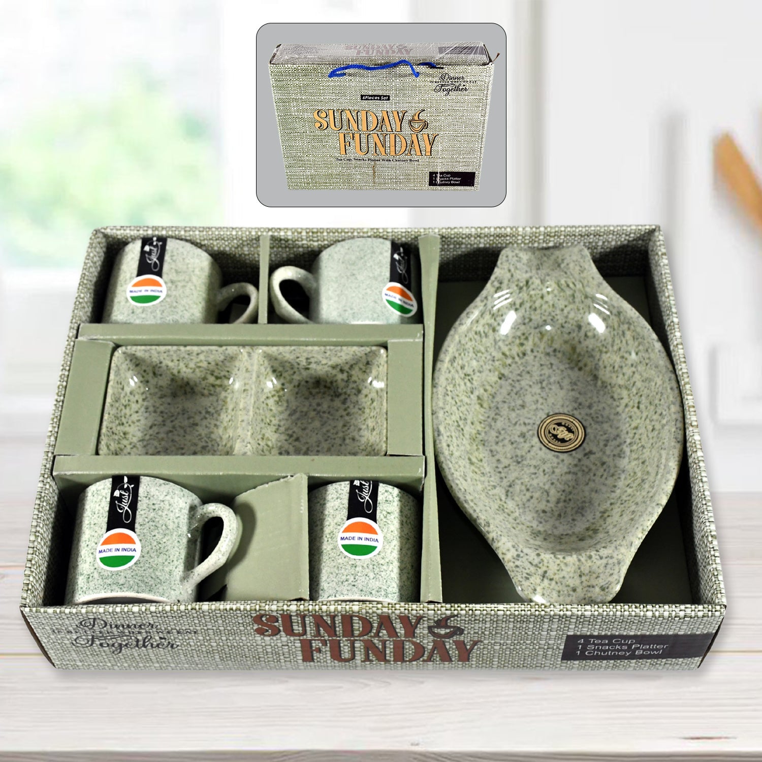 Sunday Funday 6-Piece Tea Set – Platter & Dual Bowl Sunday Funday 6-Piece Tea Set – Platter & Dual Bowl
